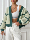 Casual loose jacket contrast color cardigan