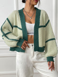 Casual loose jacket contrast color cardigan