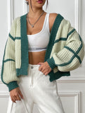 Casual loose jacket contrast color cardigan