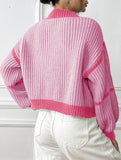 Casual loose jacket contrast color cardigan