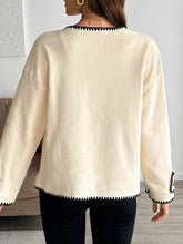 Loose crew neck contrast trim cardigan