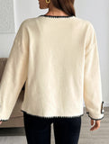 Loose crew neck contrast trim cardigan