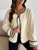 Loose crew neck contrast trim cardigan