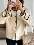 Loose crew neck contrast trim cardigan