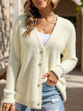 Pearl Button Four-Button Cardigan Sweater
