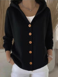 Single-breasted loose hooded knitted cardigan