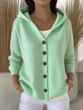 Single-breasted loose hooded knitted cardigan