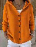 Single-breasted loose hooded knitted cardigan