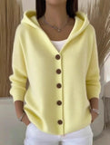 Single-breasted loose hooded knitted cardigan