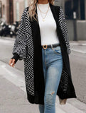 Loose Striped V-Neck Casual Cardigan