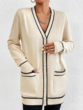 Loose knitted V-neck long-sleeved cardigan