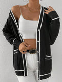 Loose knitted V-neck long-sleeved cardigan
