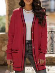 Loose knitted V-neck long-sleeved cardigan
