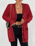Loose knitted V-neck long-sleeved cardigan
