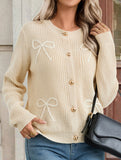Versatile Bow Embroidered Knitted Cardigan