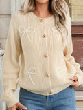 Versatile Bow Embroidered Knitted Cardigan