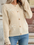Versatile Bow Embroidered Knitted Cardigan