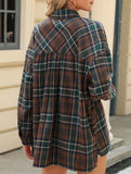 Lapel Pocket Plaid Loose Long Sleeve Cardigan