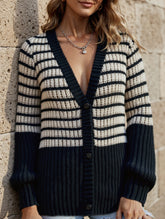 Black and white striped knitted cardigan