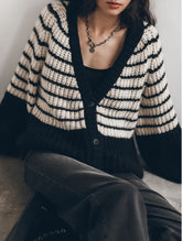 Black and white striped knitted cardigan