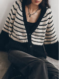 Black and white striped knitted cardigan