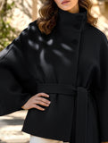 Cape stand collar button belt trench coat
