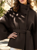 Cape stand collar button belt trench coat