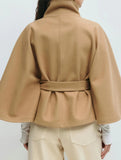 Cape stand collar button belt trench coat