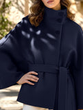 Cape stand collar button belt trench coat