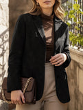 Vintage Brown Loose Pocket Long Sleeve Blazer
