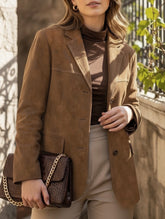 Vintage Brown Loose Pocket Long Sleeve Blazer