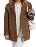 Vintage Brown Loose Pocket Long Sleeve Blazer
