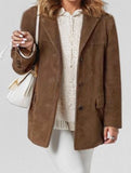 Vintage Brown Loose Pocket Long Sleeve Blazer