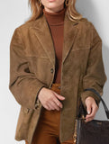 Vintage Brown Loose Pocket Long Sleeve Blazer