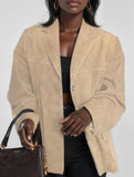 Vintage Brown Loose Pocket Long Sleeve Blazer