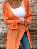 Long solid color casual long-sleeved cardigan