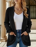 Solid color casual stitching long-sleeved cardigan