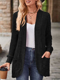 Solid color casual stitching long-sleeved cardigan