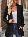 Solid color casual stitching long-sleeved cardigan