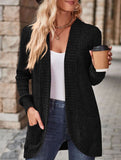 Solid color casual stitching long-sleeved cardigan