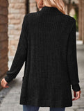 Solid color casual stitching long-sleeved cardigan