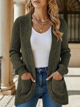 Solid color casual stitching long-sleeved cardigan