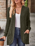 Solid color casual stitching long-sleeved cardigan