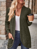 Solid color casual stitching long-sleeved cardigan