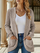 Solid color casual stitching long-sleeved cardigan