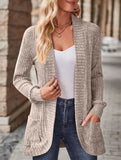 Solid color casual stitching long-sleeved cardigan