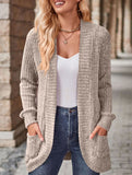 Solid color casual stitching long-sleeved cardigan