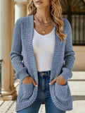 Solid color casual stitching long-sleeved cardigan