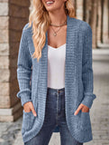 Solid color casual stitching long-sleeved cardigan