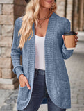 Solid color casual stitching long-sleeved cardigan